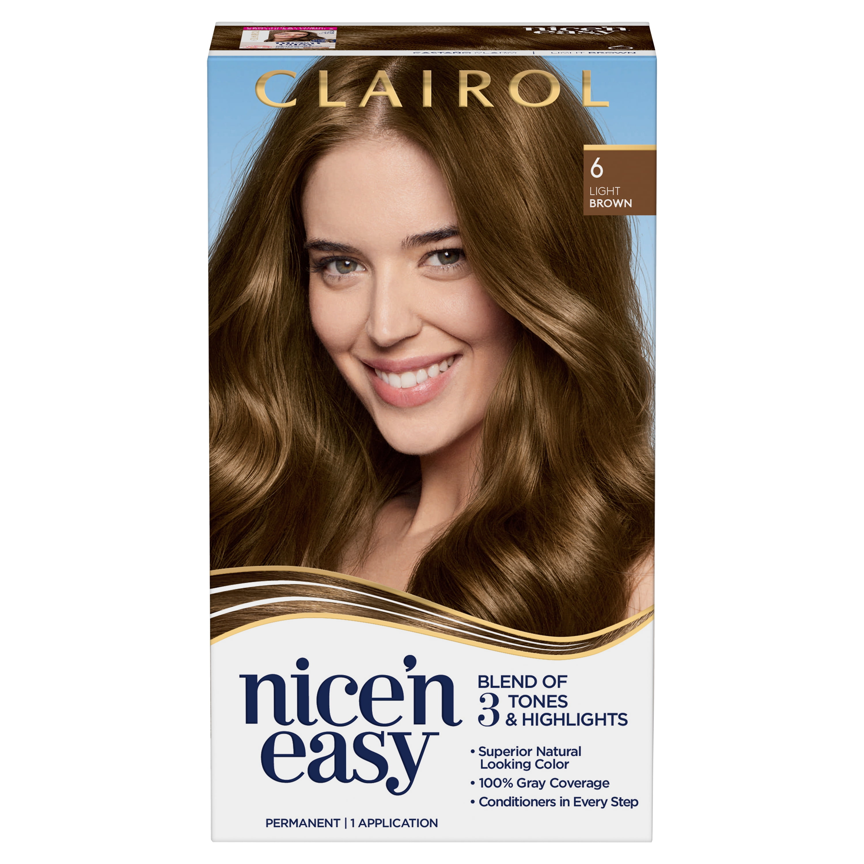 Clairol Nice'n Easy Permanent Hair Color Creme, 6 Light Brown, 1  Application, Hair Dye 