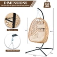 thumbnail image 2 of All-Weather Rattan Hanging Egg Chair with Stand & Cushions - Indoor/Outdoor Swing Chair for Patio Balcony Garden - Natural Wood, 2 of 8