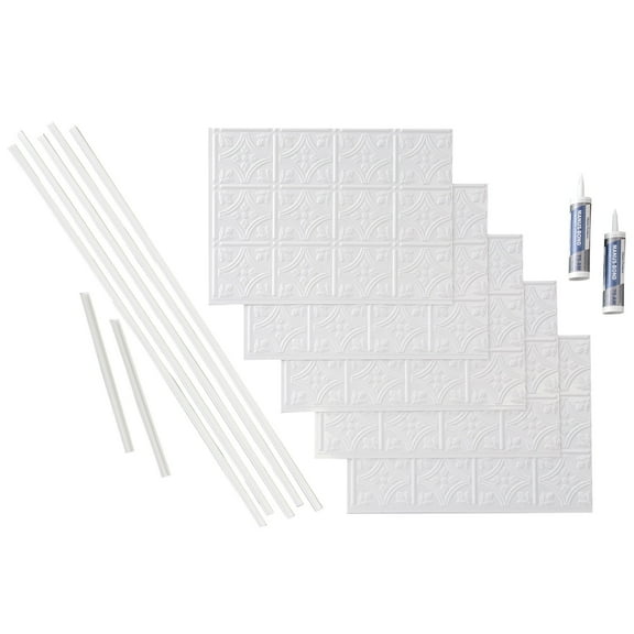 FASÄDE Traditional Style 1 Decorative Vinyl Backsplash 15 sq ft Kit in Gloss White