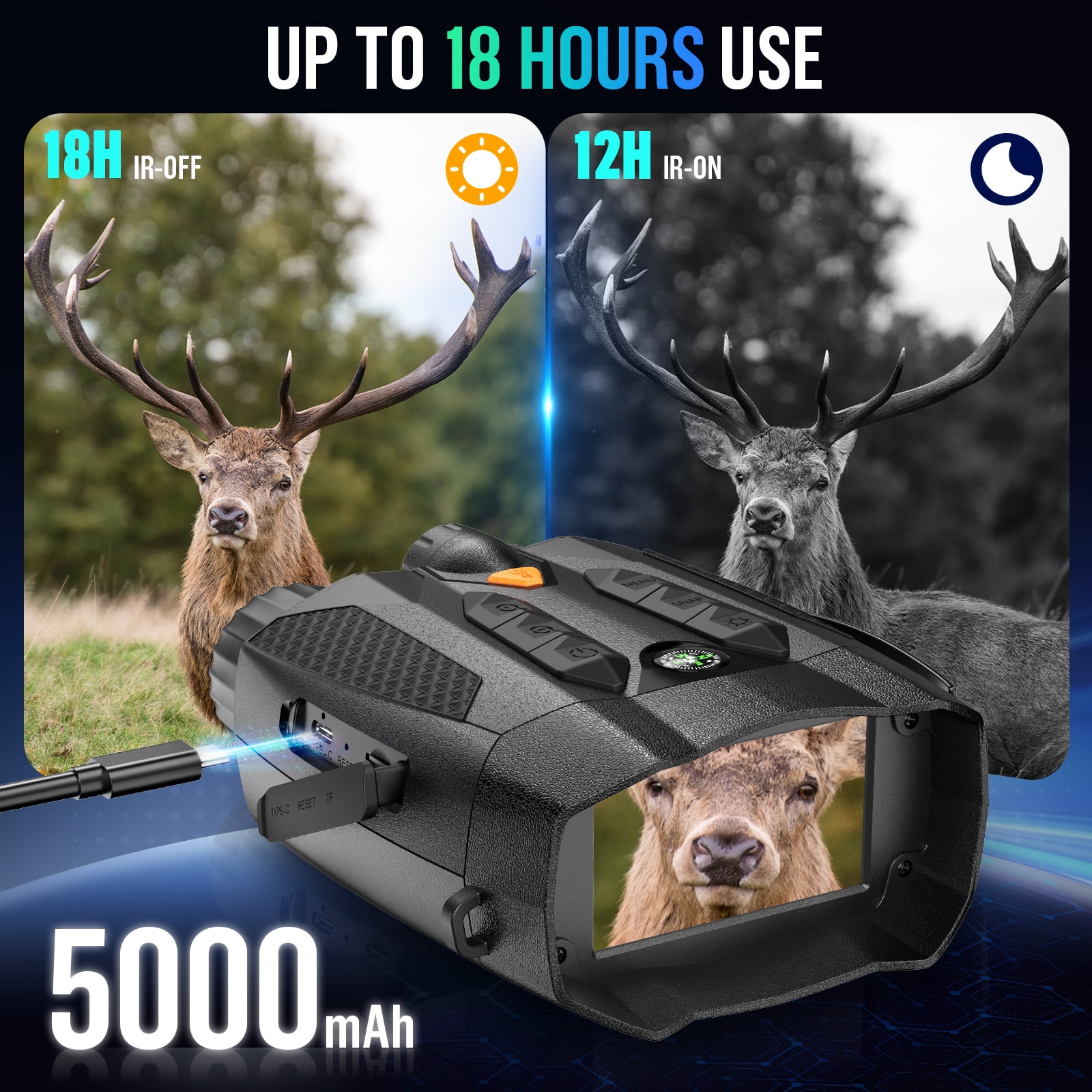 BNISE 4K Night Vision Goggles for Adult-2624FT Infrared Night Vision Binoculars 10X Digital Zoom,Tactical Light,5000mAh Large Battery 32GB TF Card 3'' HD Screen for Outdoor Camping & Security