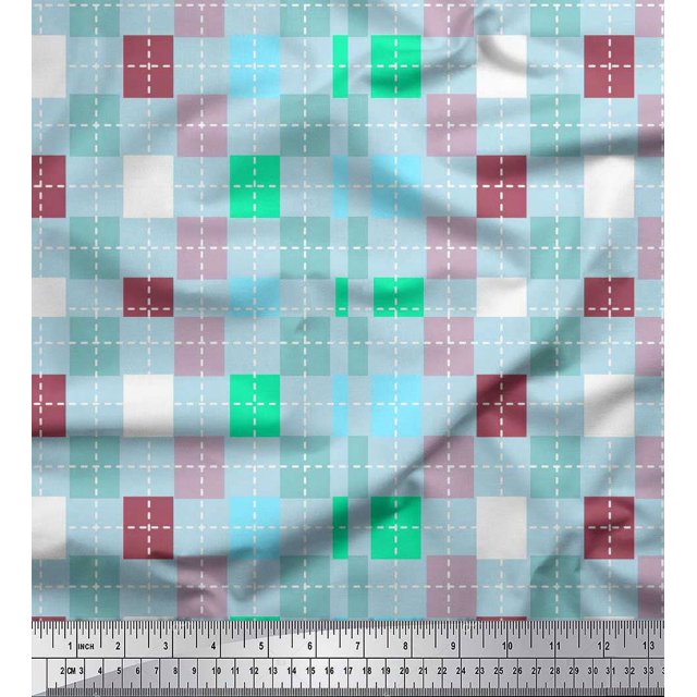 Soimoi Cotton Voile Fabric Geometric Check Print Fabric by The Yard 56 Inch Wide