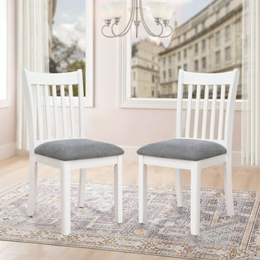 Dining Room Furniture White Finish Set of 2 Seating Chairs Cushion with Grey Color Seats Wooden Back Kitchen Breakfast Chairs, Dining Chair
