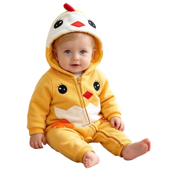CUZIBR Girl Halloween Boy Fuzzy Animal Onesie Romper Jumpsuit Hooded Long Sleeve Cute Dress-up Party Clothes,Yellow,9-12 Months