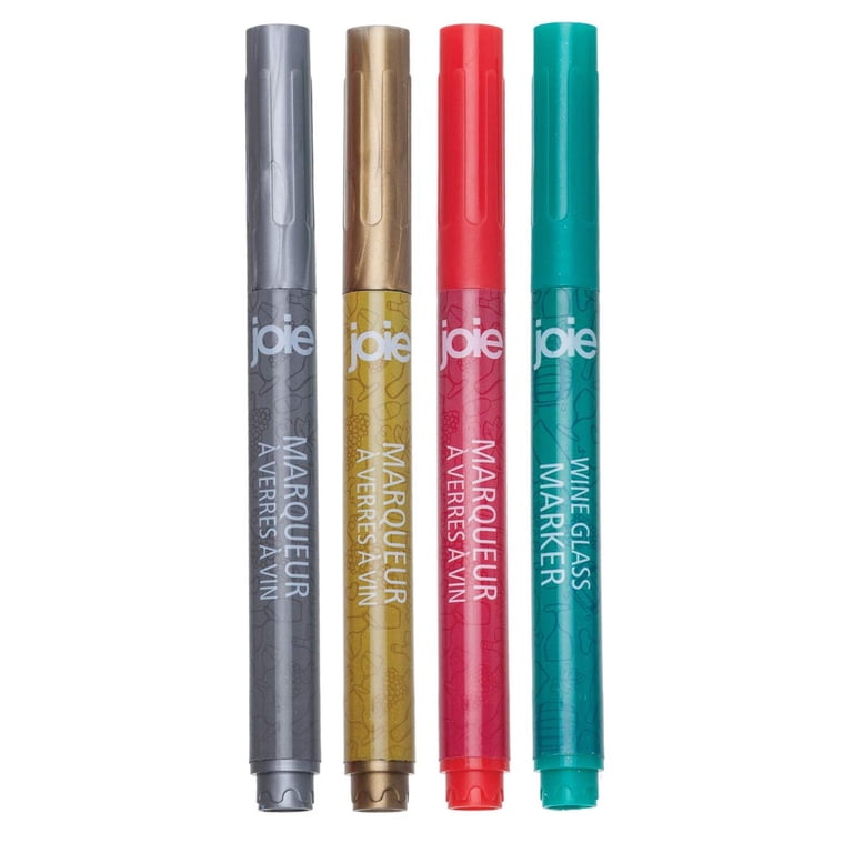 Metallic Wine Glass Marker Pens Set - Gold, Silver, Red, Blue, Green - Smear-Free Alternative To Wine Charms