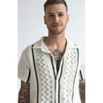 thumbnail image 4 of Stripe Cabana Crochet Button Up Shirt - Men's Casual Summer Top, 4 of 4