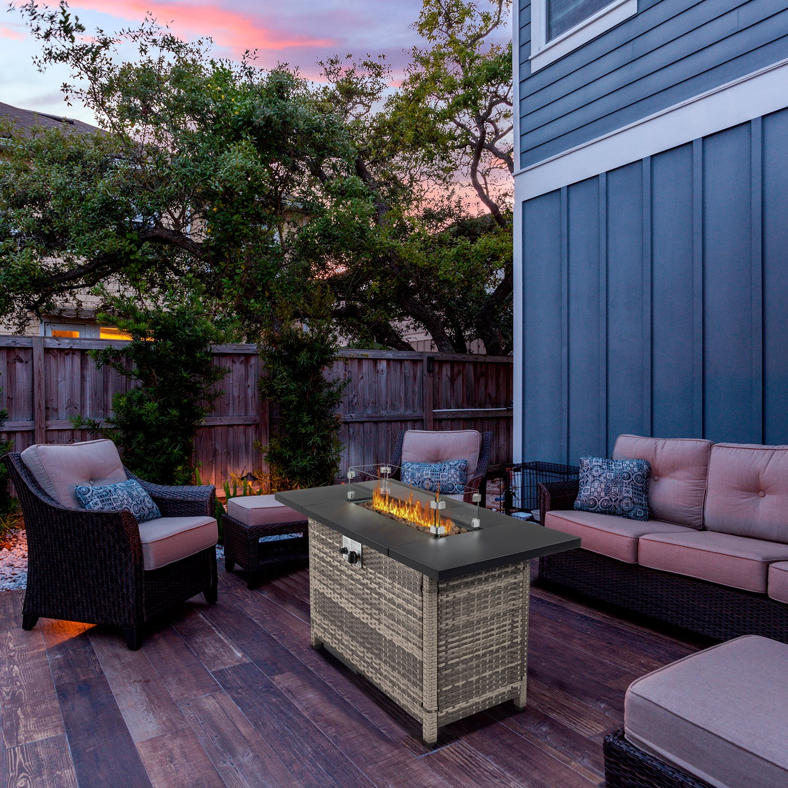 GVN Garden Fire Pit Table, Outdoor Fire Pit Table, 43" Fire Table，50000 BTU Gas Firepit with Volcanic Stone Black