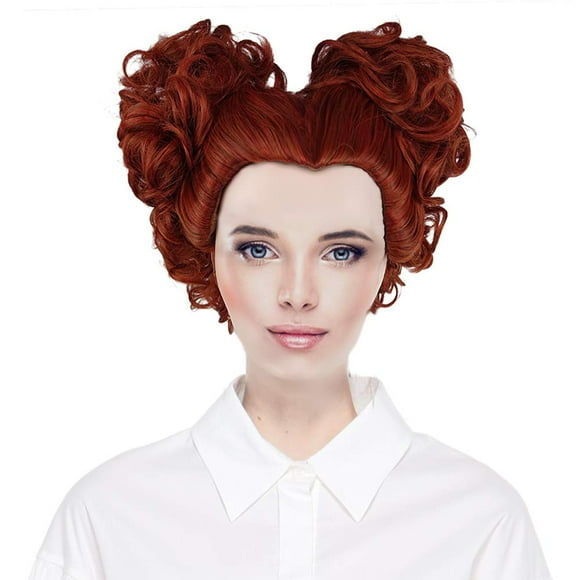 Hocus Pocus Wig Winifred Sanderson Red Brown Curly Hair Halloween Cosplay Costume Prop