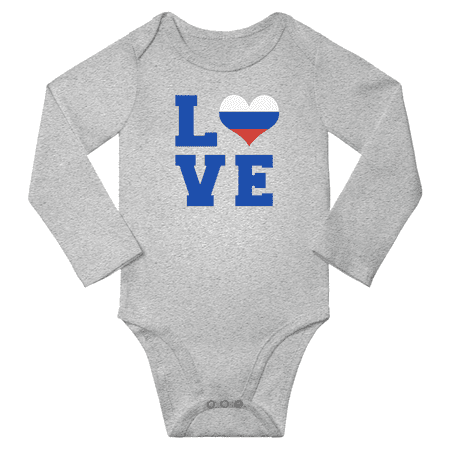 

Love Russia Heart Flag Baby Long Slevve Rompers (Gray 12-18 Months)
