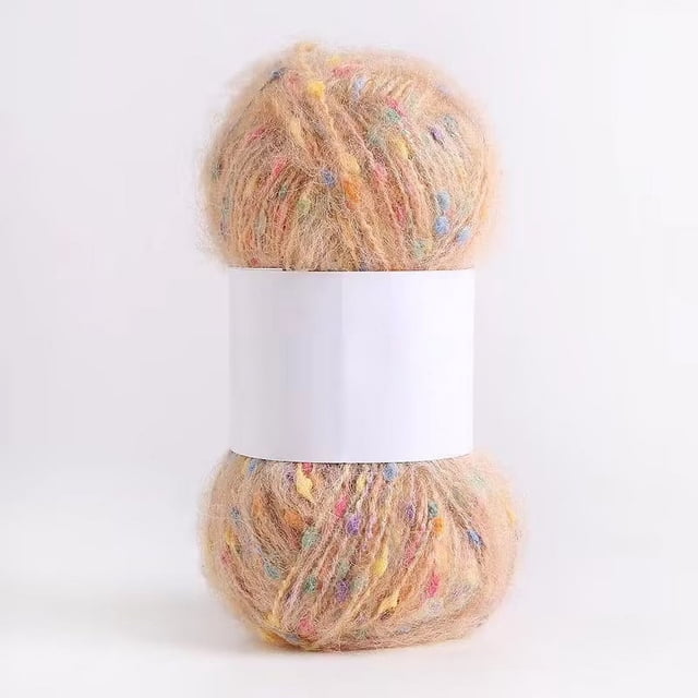 Gorro de lana polar de mohair con puntos de colores, hilo tejido a mano, bufanda, sombrero, bolso, material para muñecas listo para usar, hilo