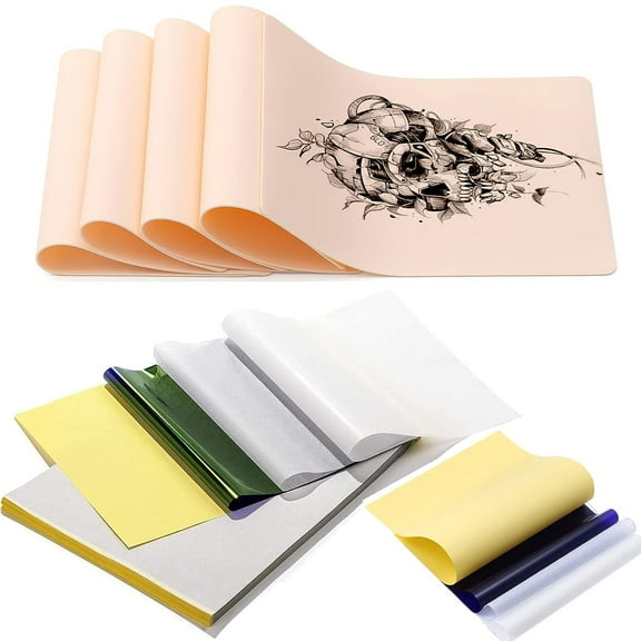 Tattoo Practice Skin with Transfer Paper - Boriyuan 17Pcs Tattoo Fake Skin and Tracing Paper Kit Including 5Pcs Double Sided Skin and 12Pcs Tattoo Stencil Paper for Beginners and Experienced Artists