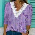 thumbnail image 2 of hxobax Fall T Shirts for Women Sexy Lace V Neck Tunic Tops Casual Blouses Floral T-Shirt Basic Tees, 2 of 5