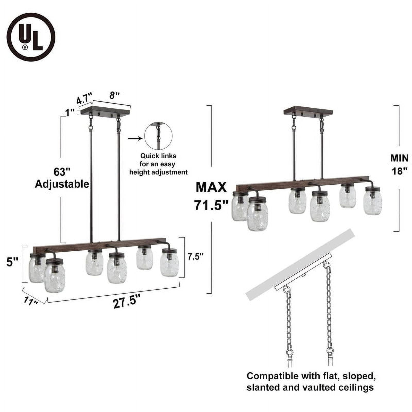 LNC Farmhouse Mason Jar Chandelier with 6 Lights, Rustic Wood Kitchen Island Light Fixture