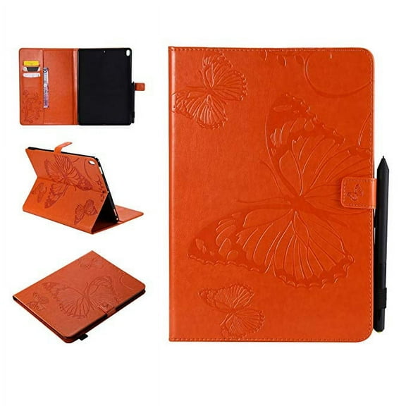 iPad Pro 10.5" case, Allytech Embossed with Butterfly Series AUTO WAKE/SLEEP Folio Stand Wallet Case with Cards/Cash Holder for Apple iPad Pro 10.5" Inch 2017 Release Tablet, Orange