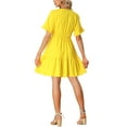 thumbnail image 3 of INSPIRE CHIC Women's Boho V Neck Smocked Waist Ruffled Tie Hem Peasant Bohemia Dress XS Yellow, 3 of 5