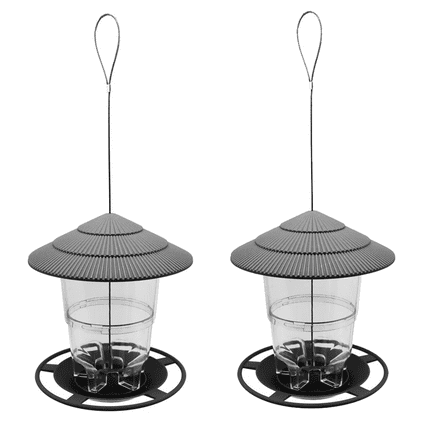 2X Wild Bird Feeder, Outside Squirrel Proof Hanging Feeder with Round Shaped Roof Grey