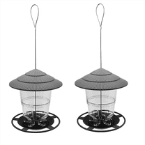 2X Wild Bird Feeder, Outside Squirrel Proof Hanging Feeder with Round Shaped Roof Grey