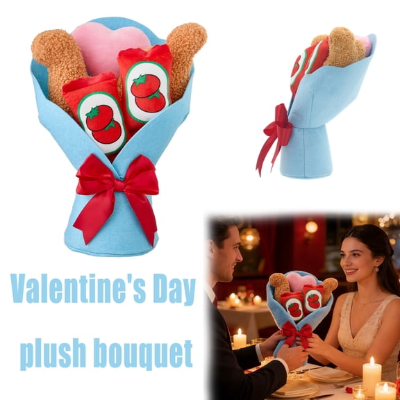 Valentine's Day Bouquet Plush Toys, 11.81" Medium Dino Nuggets with Ketchup Design Stuffed Animals Flower Toy, Anniversary Valentine's Day Gifts & Home Decors to Lover Girlfriend