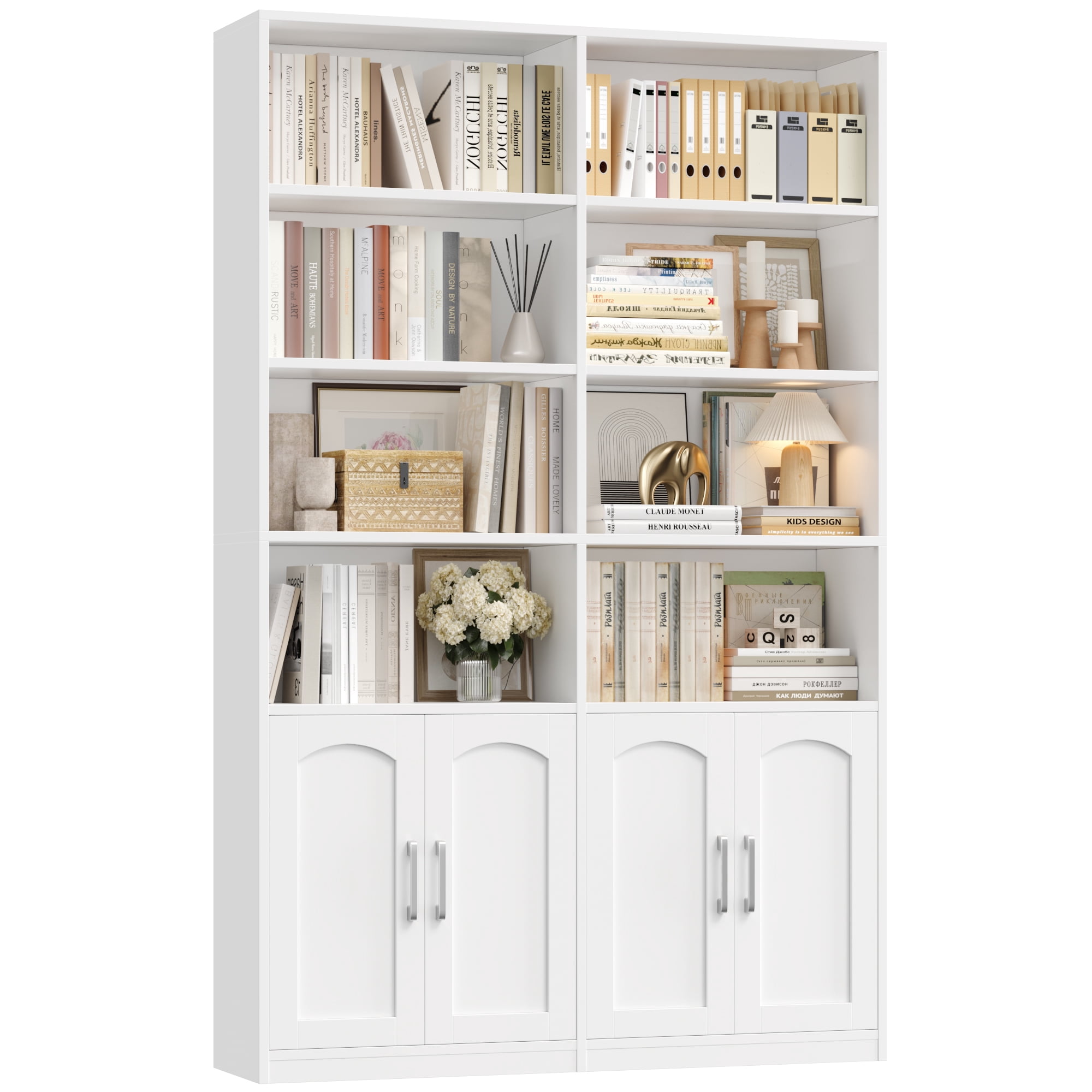 Homfa 73″ Tall Bookcases with Doors, 8 Cubes 6-Tier Double Row Bookshelf, White Bookcase for Living Room Home Office