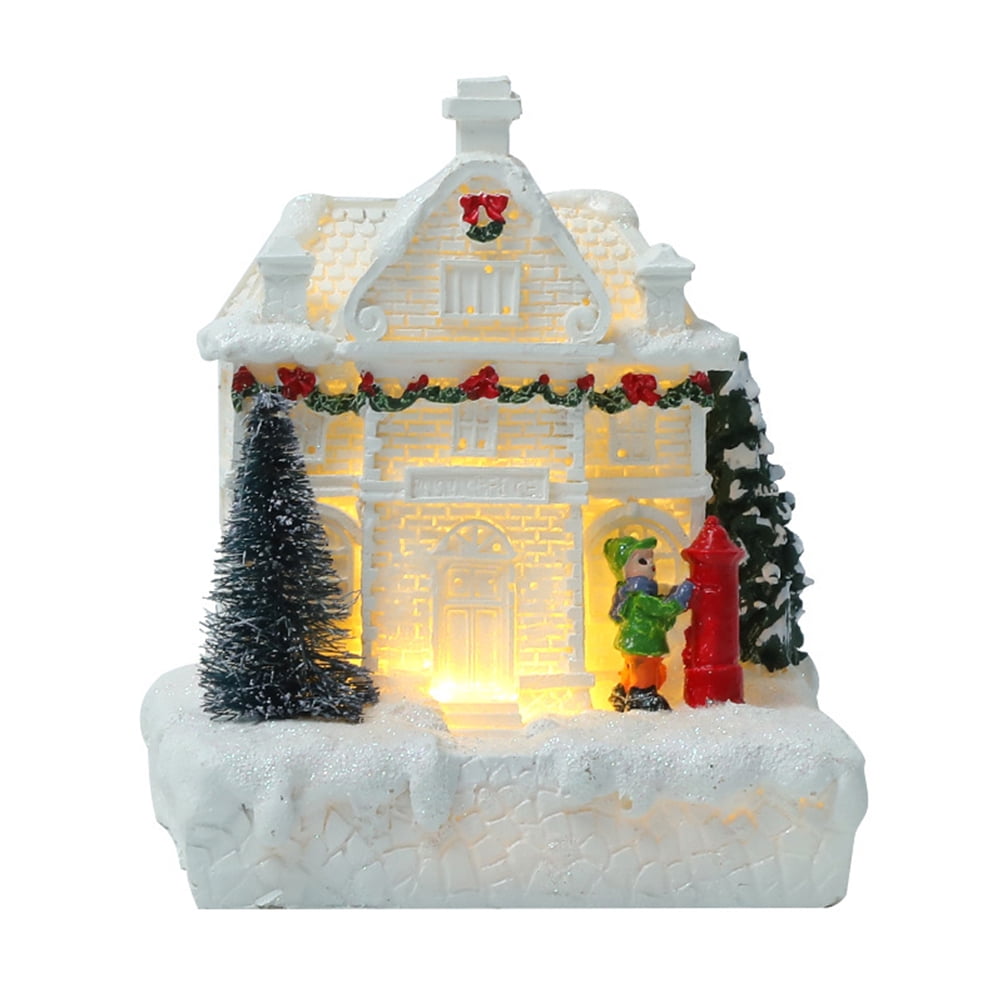 TureClos Christmas Village Ornament LED Lighted Houses with Figurines Decoration Indoor Room
