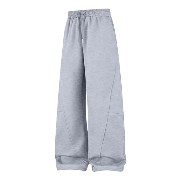 Ozmmyan Mens Wide Leg Sweatpants Drawstring Elastic Waist Solid Color Curved Seam Casual Sweatpants Winter
