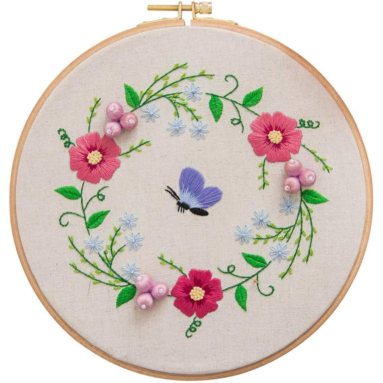 Maydear Embroidery Starter Kit With Flower Pattern Cross Stitch Needlework  Kits