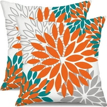 LAMIRO Orange Flower Pillow Covers 16x16" Set of 2 Fall Throw Pillows Outdoor Waterproof Decor for Living Room Sofa Patio Furniture Garden Floral Polyester Pillow Cover