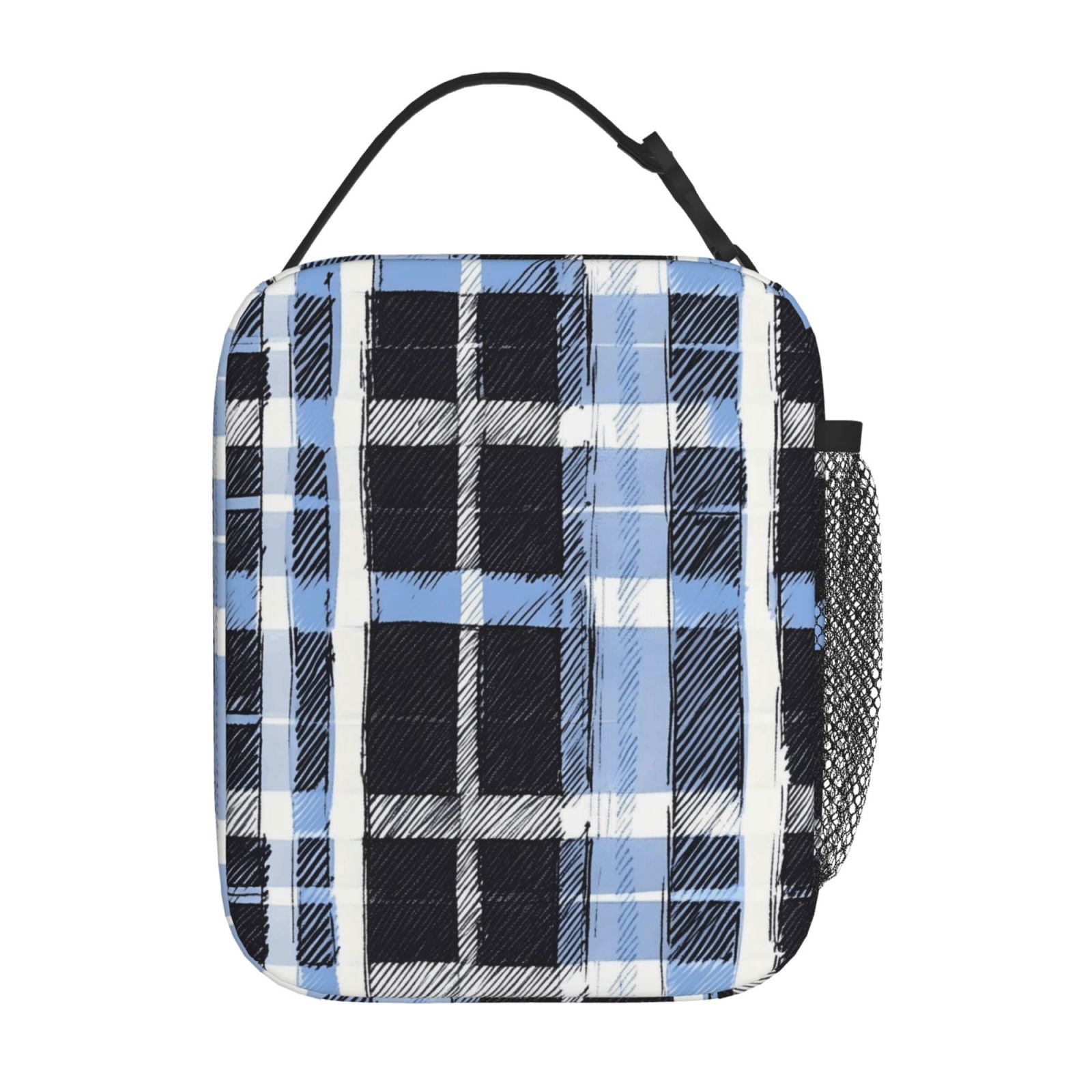 Lunch Bag For Women Men Insulated Portable Lunch Box Bento Box Office Picnic Travel Cooler Bag Mediumblue Houndstooth Buffalo Plaid Tartan Check Scotland Hand-Drawn Sketch_3