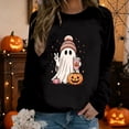 thumbnail image 2 of Trendfront Womens Halloween Graphic Sweatshirts Crewneck Long Sleeve Ghost Pumpkin Bucket Hat Floral Print Cute Casual Fall Pullover Tops, 2 of 5