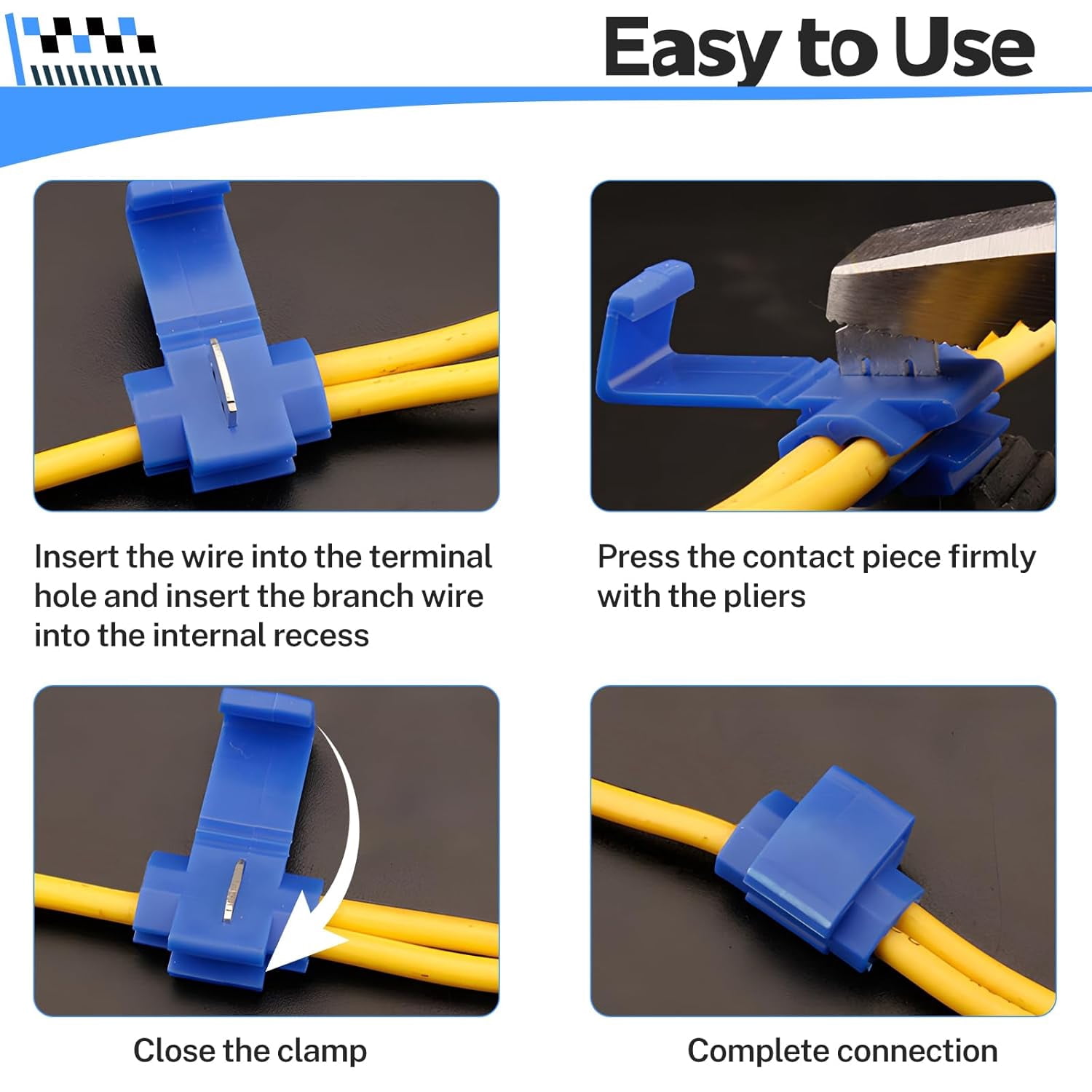 Solderless Quick Snap Fastener Type Wire Connector, 18-14 Cold Press Insulated Wire Locking Crimp, Dual Circuit Cable Connector Terminal Snap Fastener - 120pcs Blue