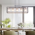 thumbnail image 3 of Vanity Art 10015AS Elegant Cut Crystal Glass 5 Light Linear Pendant - 16 x 8 x 52 in., 3 of 9