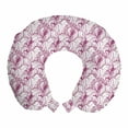 thumbnail image 1 of Floral Travel Pillow Neck Rest, Monochromatic Flourishing Flower Petals Bouquets Motif Ornamental Design, Memory Foam Traveling Accessory Airplane and Car, 12", Dark Magenta and White, by Ambesonne, 1 of 2