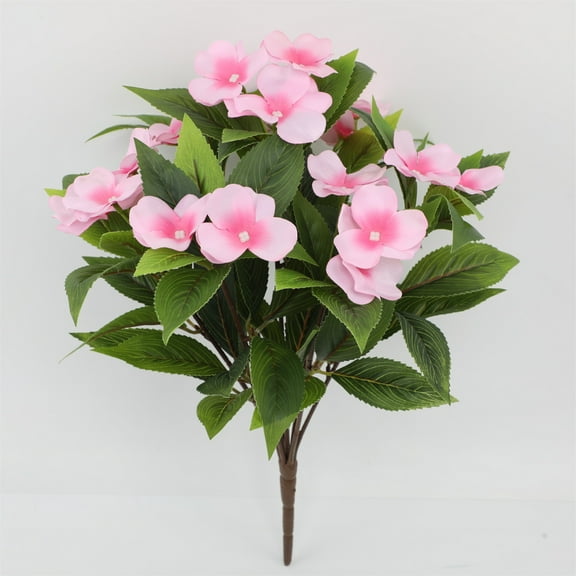 Artificial Impatiens Flowers, 14.96inch Faux Impatiens Bushes Silk Greenery Fake Plants UV Resistant Floral Bouquet for Window Box Patio Lawn Garden Pot Hanging Basket Porch Decoration