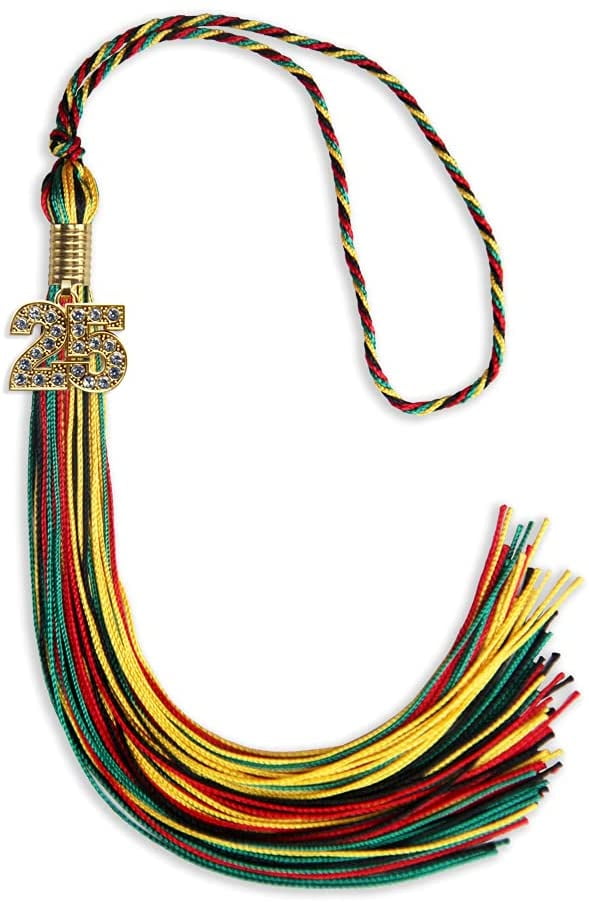 Endea Graduation Double Color Tassel with Gold Bling Charm (Kente, 2025