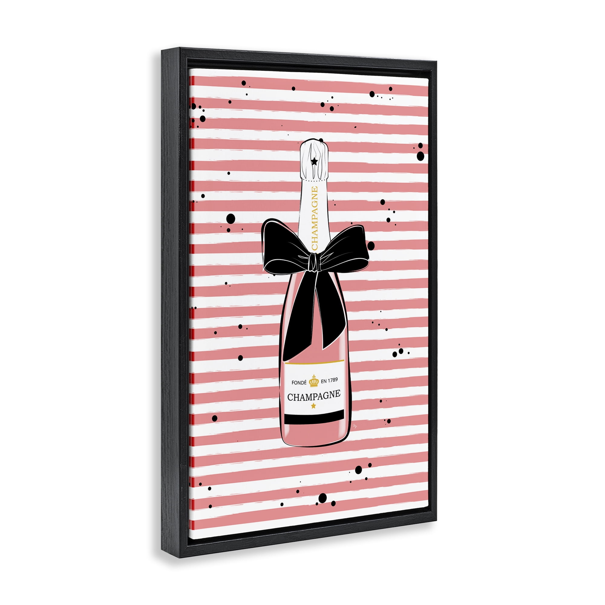 Stupell Industries Pink Champagne on Stripes Food & Beverage Painting Black Floater Framed Art Print Wall Art, 17 x 25
