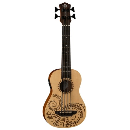 Luna 4-String Bari-Bass with Preamp Tattoo- Satin Natural Finish (UKE BBASS TAT)