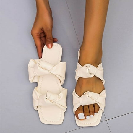 

Aueoeo Women s Summer Flat Fashion Casual Daily Slippers Outdoor Pleated Slip On Shoes Clearance