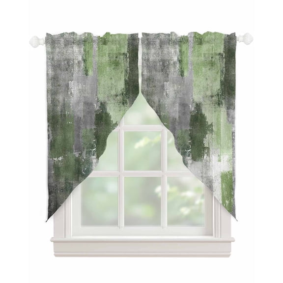 Sage Green Grey Swag Valances for Windows, Modern Oil Painted Abstract Art Aesthetics Rod Pocket Sheer Valances for Windows, Swag Toppers Light Filtering for Kitchen Living Room 2 Panels 36''x63''