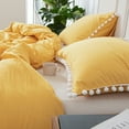 thumbnail image 3 of Move Over Yellow Pillowcases Queen, Boho Pillow Cover Set of 2, Washed Microfiber White Pom Fringe Pattern, 3 Pack, 3 of 7