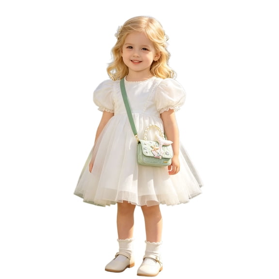 Girls Messenger Kids Pearl Shoulder Handbag Cute Lace Bow Crossbody Purse