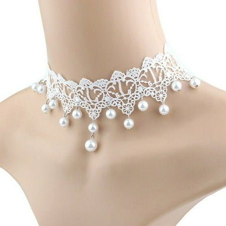 KABOER Fashion Elegant Imitation Pearl White Lace Necklace Wedding Jewelry Bride