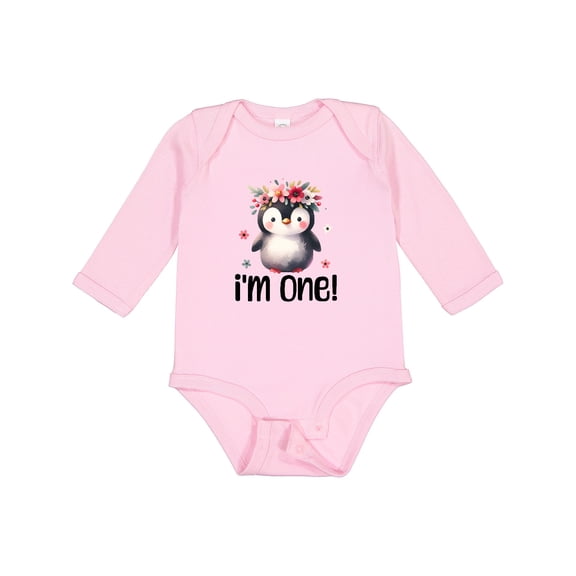 Inktastic Babys First Birthday Penguin 1 Year Old Girl Girls Long Sleeve Baby Bodysuit