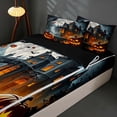 thumbnail image 3 of Homewish Halloween Pumpkin Zipper Queen Comforter Set with Fitted Sheet and 2 Pillowcases, Owl Ghost Castle Zipper Bedding Set, Dark Grey Orange, Black Reversible, 3 of 7
