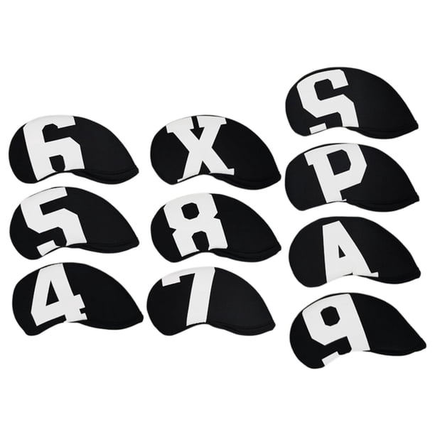 10x Funda para cabeza de palo de golf, cubierta de cabeza de hierro, sellado, ligero, resistente al desgaste, fácil de usar Negro