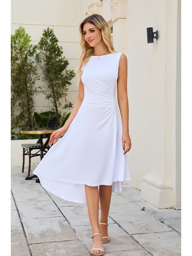 HVEOO Women's Cocktail Dress, Ruched Waist, High Low A-Line, White, Size L - Walmart.com HVEOO Women's Cocktail Dress, Ruched Waist, High Low A-Line, White, Size L - Walmart.com