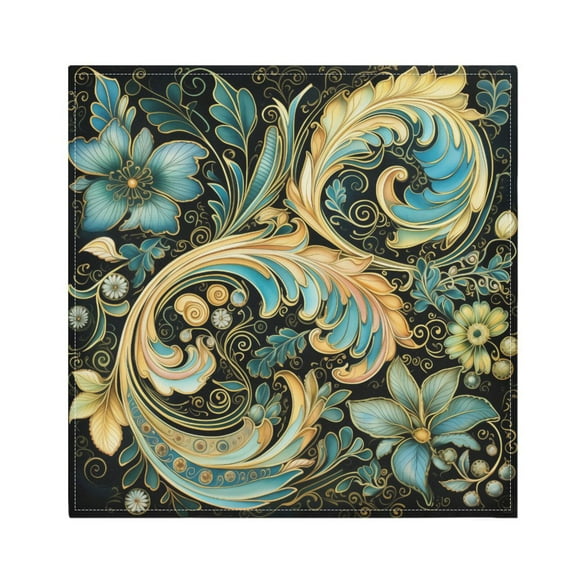 JSTEL Blue & Gold Paisley Ornament Cloth Napkins Set of 1, 20x20 Inch Washable and Reusable Napkin for Decoupage Dinner Party Everyday Use