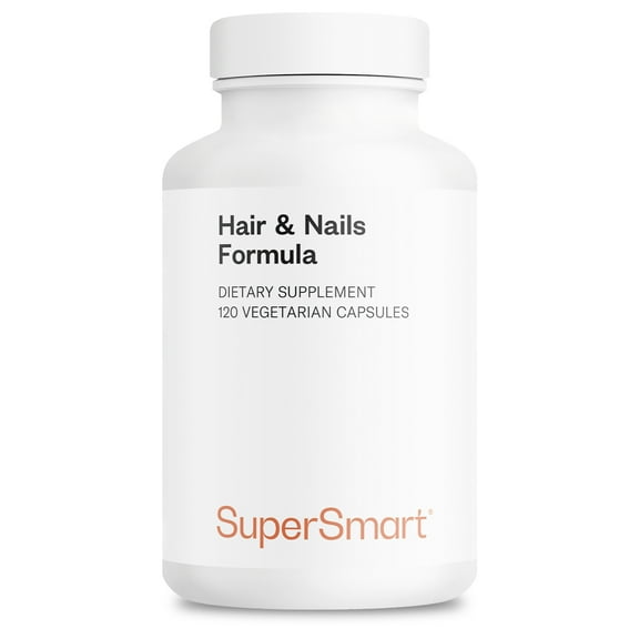 SuperSmart Hair & Nails Formula - Patented Solubilized Keratine Supplement - with Biotin, Bamboo Extract, MSM, Cynatine HNS Keratin | Non-GMO & Gluten Free - 120 Vegetarian Capsules