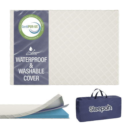 Sleepah Pack and Play Mattress Foam Pad 38 x 26 x 1.5 for Playpen, Portable Playyard Mattress - Soft Waterproof Washable & Removable Cover Breathable Mattress Topper
