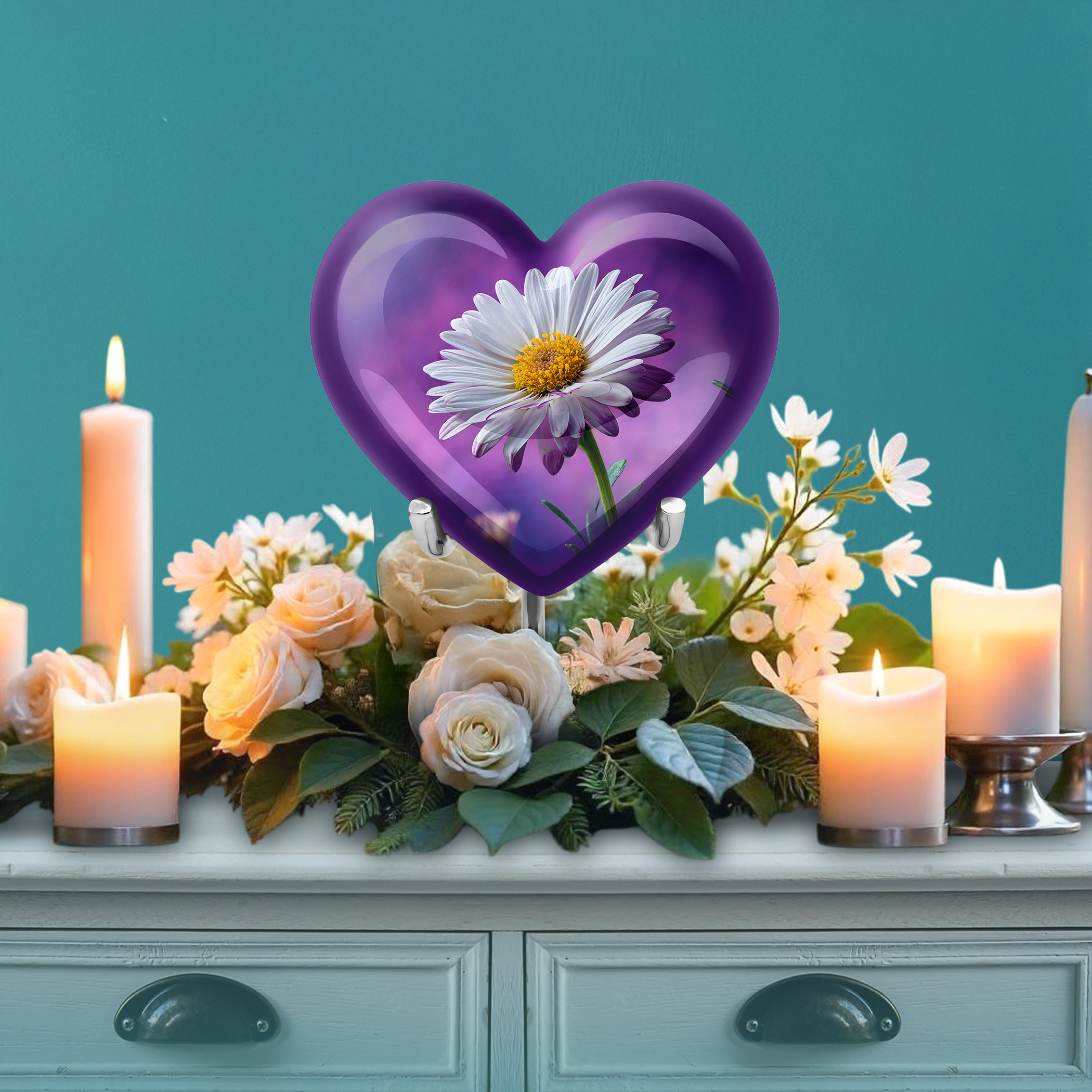 SABURIAL Daisy Urn - Memorial Urn For Male - Keep Sake For Ashes - Combo - 8 Inch Large With 3 Inch - Tiny Urns