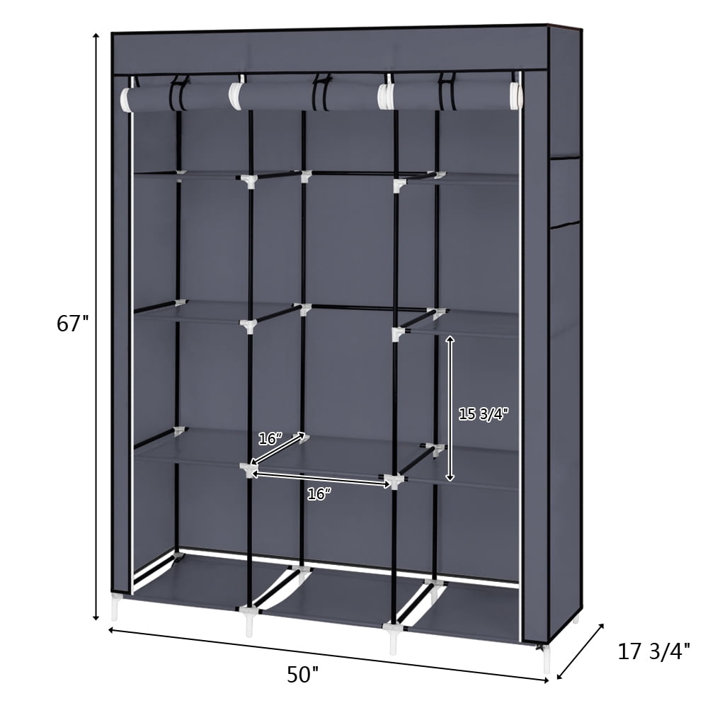 67" Portable Closet Organizer Wardrobe Storage Organizer with 10 Shelves, Gray