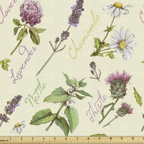 Ambesonne Thistle Fabric by the Yard Upholstery, Vintage Composition, 2 Yards, Multicolor